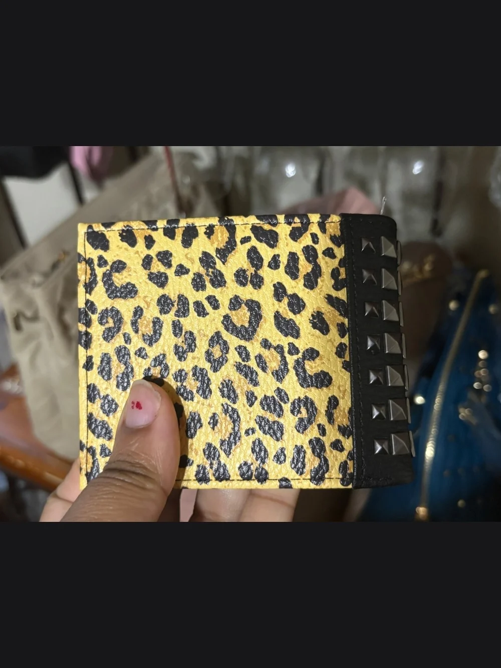 Ed Hardy Leopard Print Studded Bi-Fold Wallet - Yellow